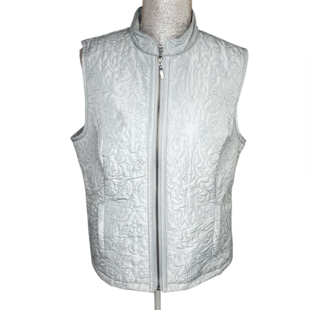Chico's Women's Grey Embroidered Lightweight Vest Size 2 (L12)